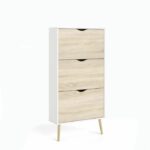 Shoe cabinet - White / Oak - 12 pairs - Solid wood flared base - 70.2 x 23.9 x 138.9 cm - Image 3