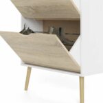 Shoe cabinet - White / Oak - 12 pairs - Solid wood flared base - 70.2 x 23.9 x 138.9 cm - Image 5