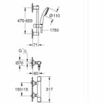 Shower set with thermostatic mixer, 1 jet shower head, 60cm bar and flexible hose - GROHE 34800001 - Water saving - Chrome - Image 4