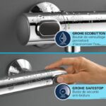 Shower set with thermostatic mixer, 1 jet shower head, 60cm bar and flexible hose - GROHE 34800001 - Water saving - Chrome - Image 6
