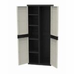 Titanium Plastiken Cabinet 2 doors with Etageres et Film L70 x P44 x H176 cm Beige and black range Titanium Interior/Outdoor