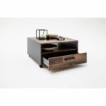 Square coffee table on wheels - Particle board - Aged wood and gray decor - Double top - 1 drawer - L70 x D70 x H40 cm - Image 3
