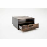 Square coffee table on wheels - Particle board - Aged wood and gray decor - Double top - 1 drawer - L70 x D70 x H40 cm - Image 5
