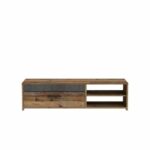 TV unit 1 drawer 2 niches - Old wood and dark gray concrete decor - L 120 x D 42.1 x H 31.8 cm - PACO - Image 2