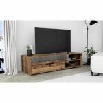 TV unit 1 drawer 2 niches - Old wood and dark gray concrete decor - L 120 x D 42.1 x H 31.8 cm - PACO - Image 3
