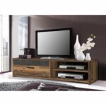 TV unit 1 drawer 2 niches - Old wood and dark gray concrete decor - L 120 x D 42.1 x H 31.8 cm - PACO - Image 4