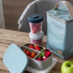 BEABA, Children's stainless steel lunch box, silicone lid and protective cover, Velvet gray and blue - Image 3
