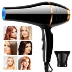 Professional Negative Ion Hair Dryer With Nozzles Fast Drying High Speed Constant Temperature Hair for Home Salon Travel UK Plug