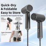 Folding Handle Hair Dryer with Large Hood, High Power Negative Ion Hair Dryer for Home Use, Fast Drying & Hair Care