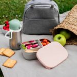 BEABA, Children's stainless steel lunch box, silicone lid and protective cover, Velvet gray and powder pink - Image 2