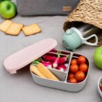 BEABA, Children's stainless steel lunch box, silicone lid and protective cover, Velvet gray and powder pink - Image 5