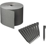 Garden edging – NATURE – Grey – Recycled PE, thickness 3 mm – H15 cm x 10 m – 10 Grey anchors – H26.7 x 1.9 x 1.8 cm