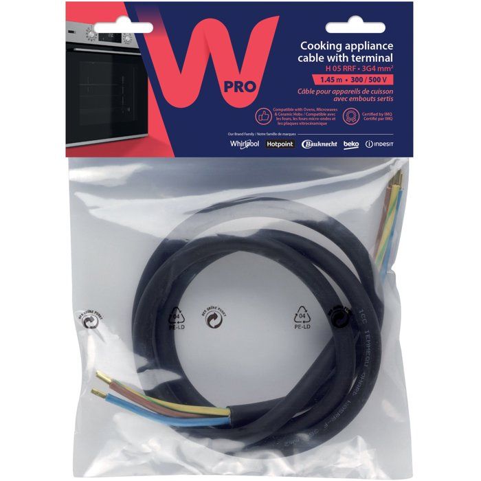 WPRO CCB340/1 – H05 RRF 3G4 cable without socket – length 1.45m for cooking devices 